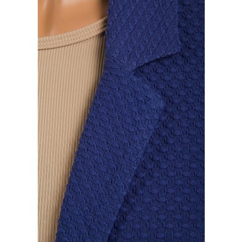 Ladies Step Collar Textured Blue Long Sleeve  Blazer