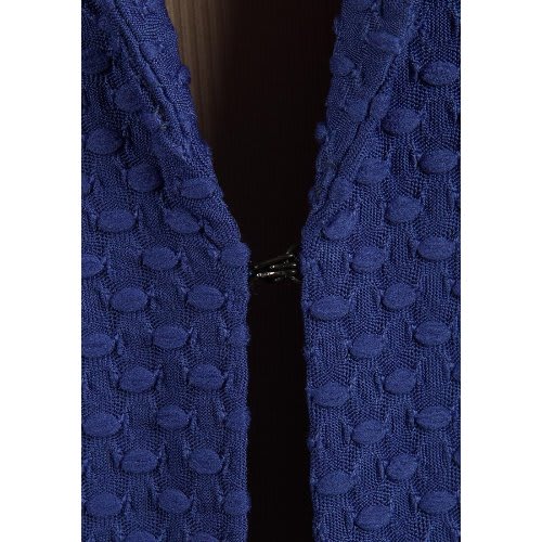 Ladies Step Collar Textured Blue Long Sleeve  Blazer