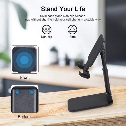 Foldable Desktop Mobile Phone Holder Stand-black