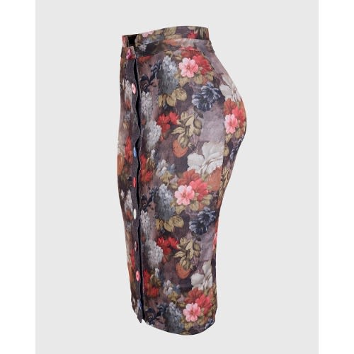 Flowery Adjustable Button Skirt - Multipurpose - Grey