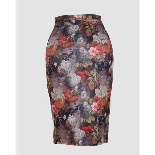 Flowery Adjustable Button Skirt - Multipurpose - Grey
