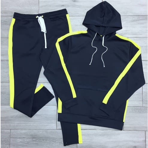Custommade Black Hoodie And Jogger With Yellow Stripe