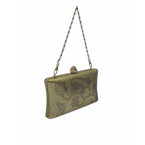 Fashion Only Flowery Designed Party Purse - Gold