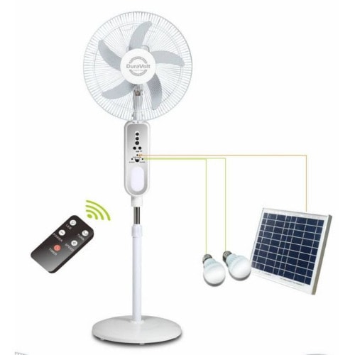 Rechargeable Standing Fan - 16 Inches With Lithium Battery + Panel And Bulbs