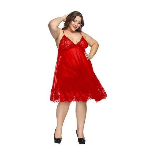 Ladies Lace Trim Hot Lingerie Set - Red
