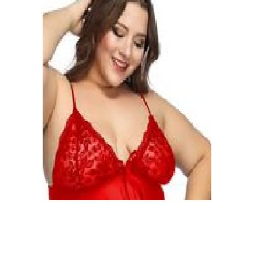 Ladies Lace Trim Hot Lingerie Set - Red