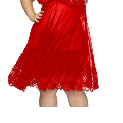 Ladies Lace Trim Hot Lingerie Set - Red