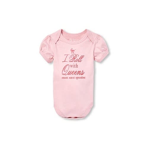 Baby Girls I Roll With Queen Glitter Graphic Bodysuit- Blush Pink