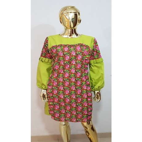 Front Frill Half Bishop Long Sleeve Dress