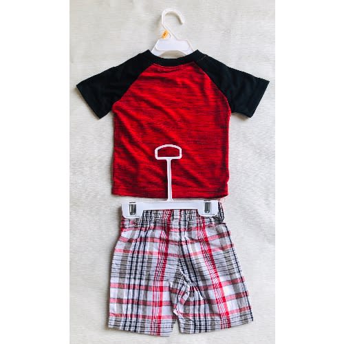 Boys Tshirt And Short Set- Red Check