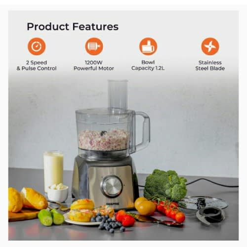 Compact Food Processor & Blender With 2 Speed & Pulse Control - 1200W