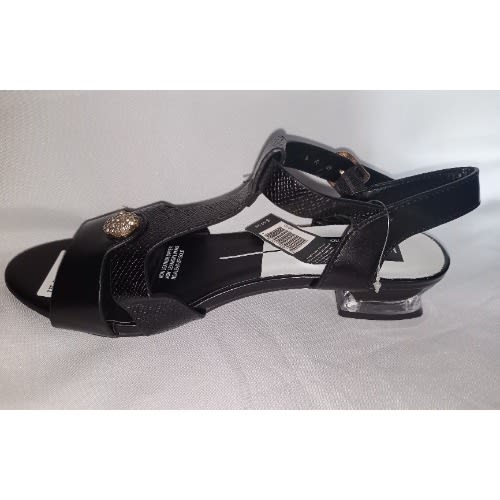 Short Heel Women Leather Black Sandal