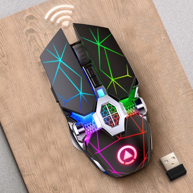 YINDIAO A7 3-modes Adjustable 7-keys Rechargeable RGB Light Wireless Silent Gaming Mouse (Black)