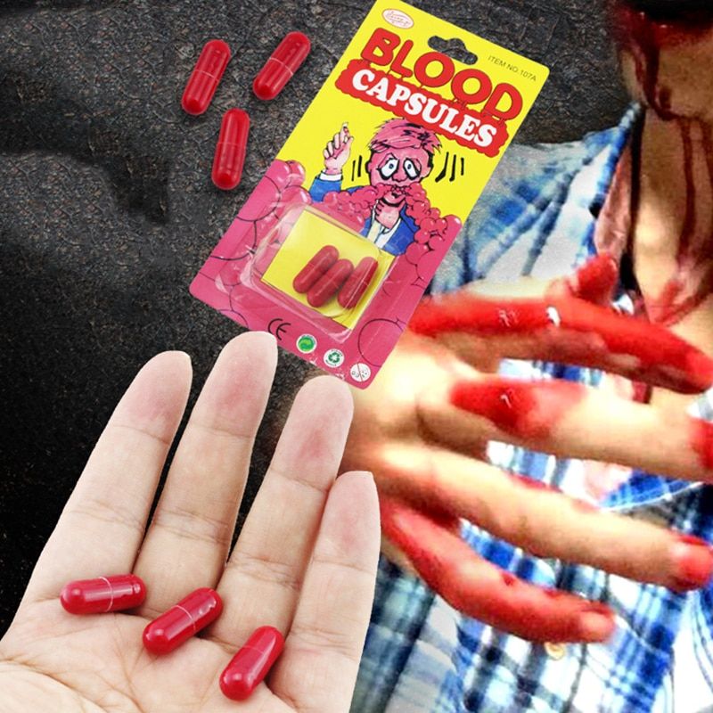 3Pcs Realistic Fake Blood Pills Vampire Capsules Horror Scary Funny Trick Toys Halloween April Fools Day Party Props Adults HOT 1set 3pcs