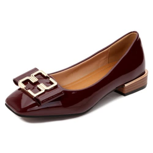 Buckle Low Heel Slip-on Cover Shoe - Wine