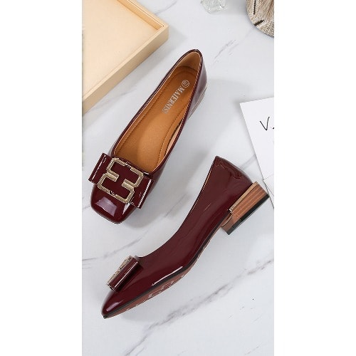 Buckle Low Heel Slip-on Cover Shoe - Wine