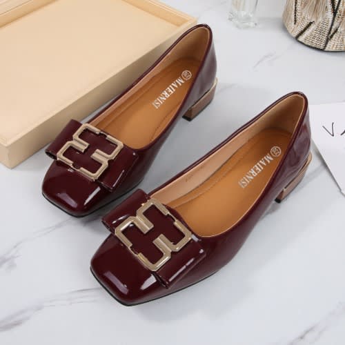 Buckle Low Heel Slip-on Cover Shoe - Wine