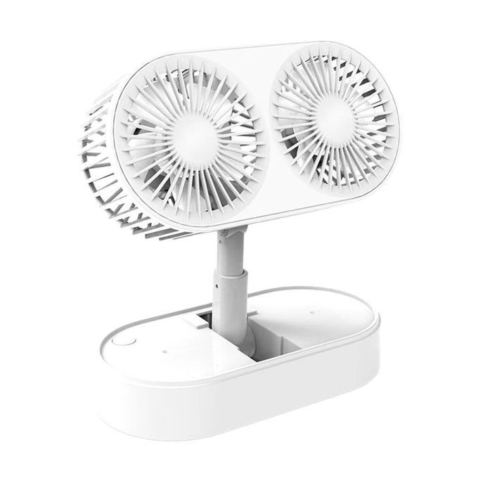 Folding Desktop Fan Dual Fan Rechargeable Mini Desktop Table White