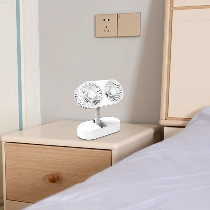 Folding Desktop Fan Dual Fan Rechargeable Mini Desktop Table White