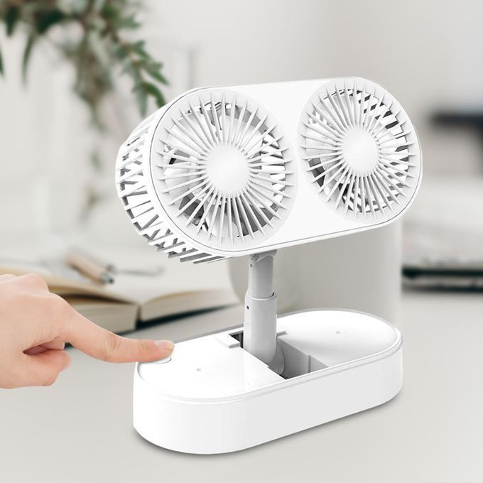 Folding Desktop Fan Dual Fan Rechargeable Mini Desktop Table White