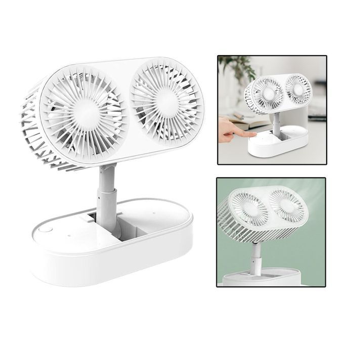 Folding Desktop Fan Dual Fan Rechargeable Mini Desktop Table White
