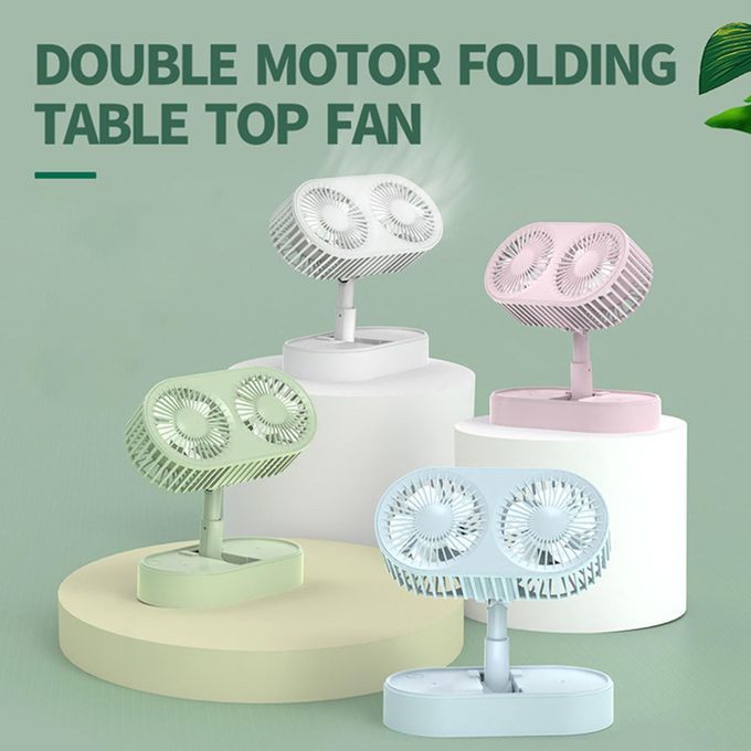 Folding Desktop Fan Dual Fan Rechargeable Mini Desktop Table White