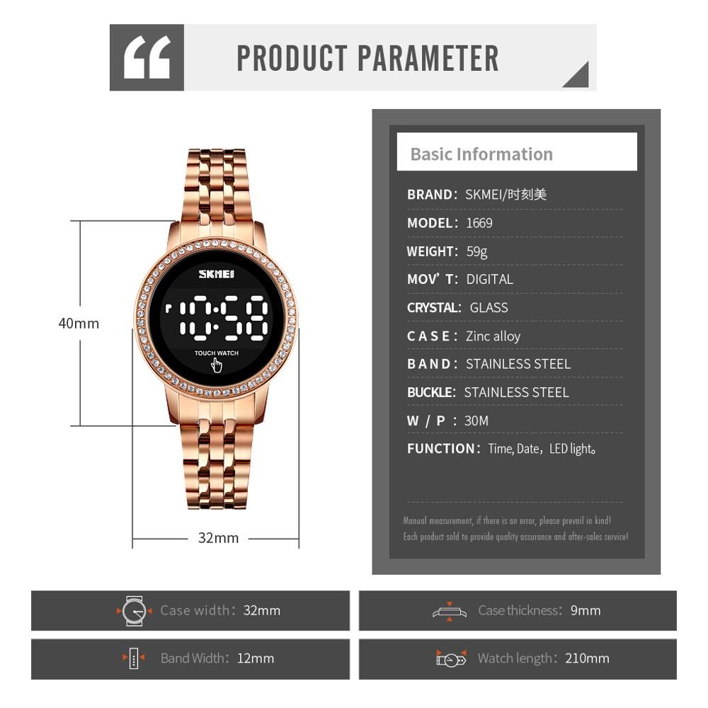 Women LED Touch Diamond Waterproof Wrist Date Time Wristwatch