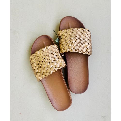 Women's Flat Slippers - Basket Design - Brown