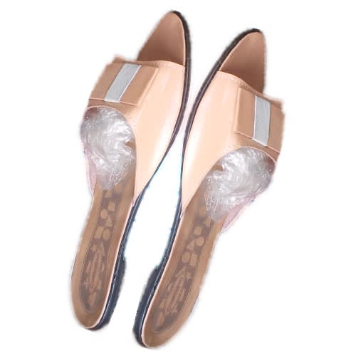 Open Toe Flat Leather Slippers