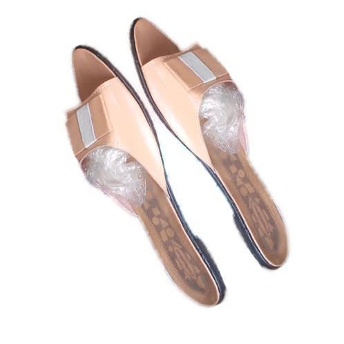 Open Toe Flat Leather Slippers