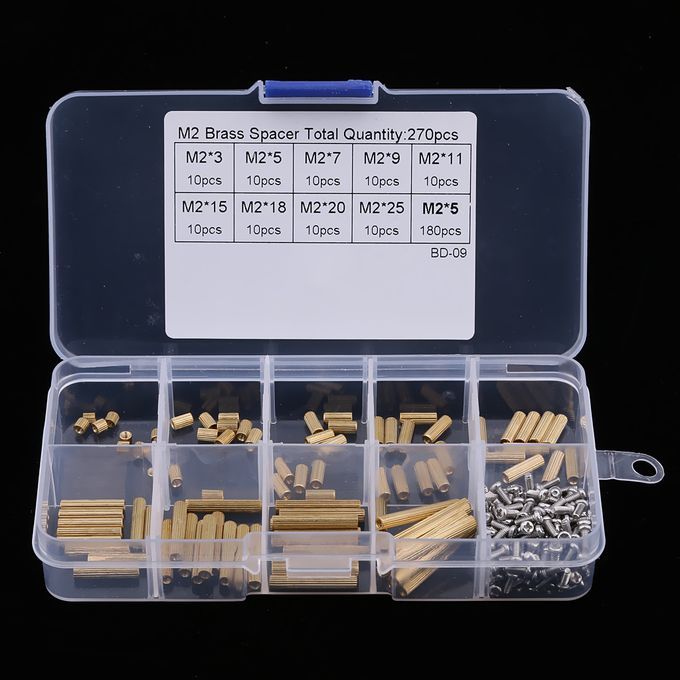 270Pcs M2 Male To Female Brass PCB Standoff Screw Nut Assortment Kit