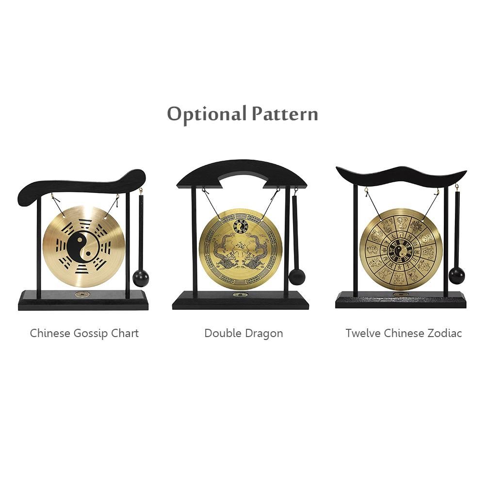 Mini Desktop Gong Table Wind Chime Percussion Instruments with Mallet for Home Decor Housewarming Gift - Dragon with Taiji Symbols Double Dragon