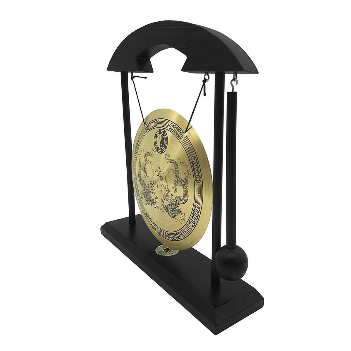 Mini Desktop Gong Table Wind Chime Percussion Instruments with Mallet for Home Decor Housewarming Gift - Dragon with Taiji Symbols Double Dragon