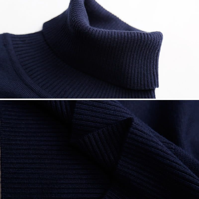 Winter Women Sweater Knitwear Turtle Neck Long Sleeves-dark Blue