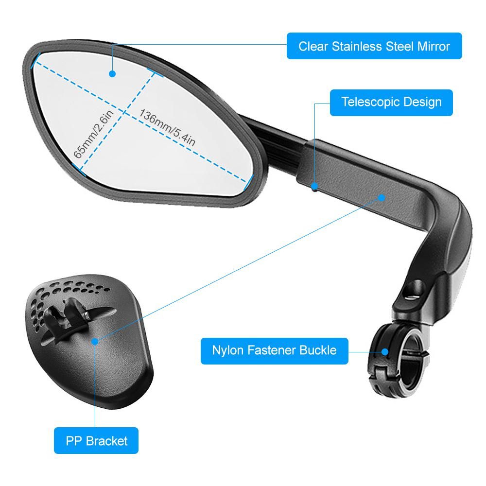 Telescopic Bicycle Rear Flat Mirror 360 Degree Rotatable Bike Handlebar Side Rear View Mirror for MTB Road Bike