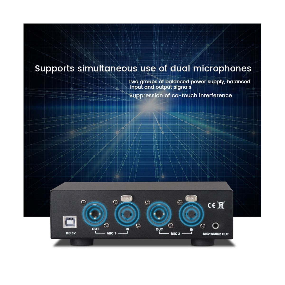 48V USB Dual Mixed Output Phantom Power Supply for Condenser Microphones Music Recording Equipment