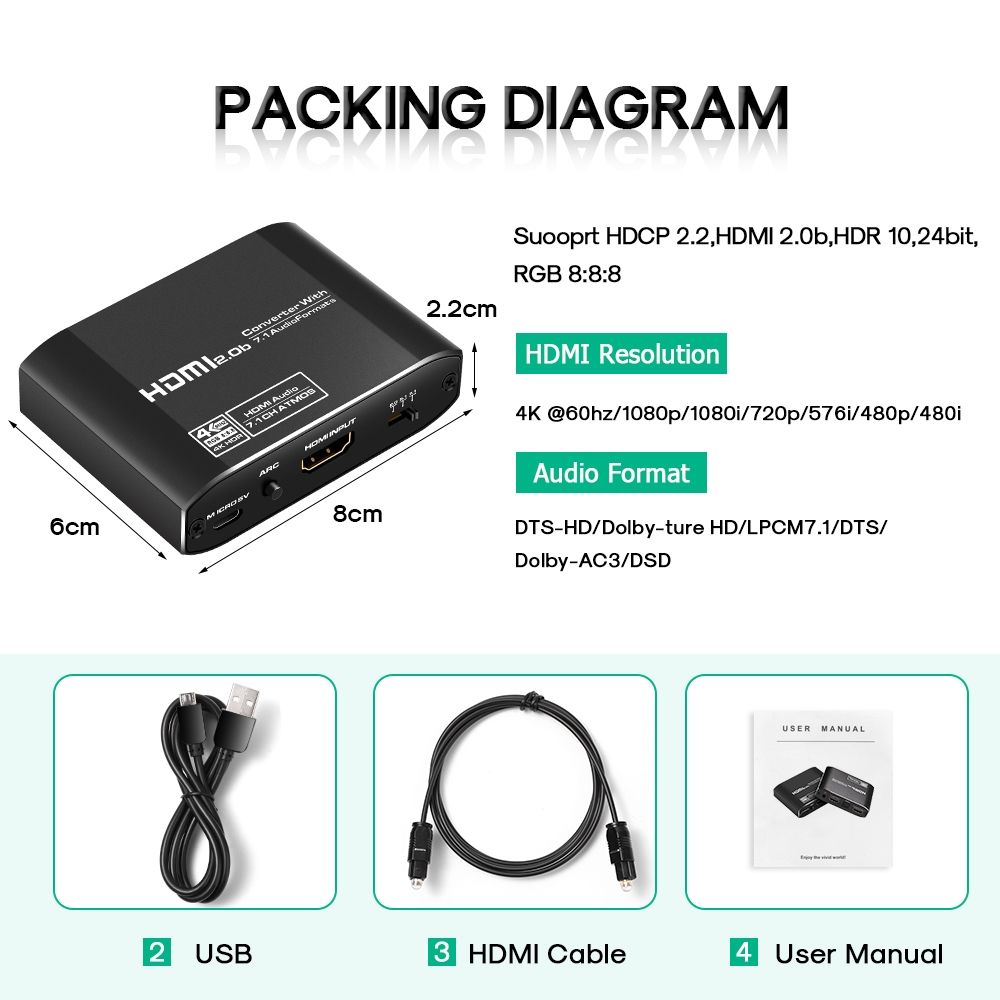 NK-H38 4K HDMI Audio Splitter