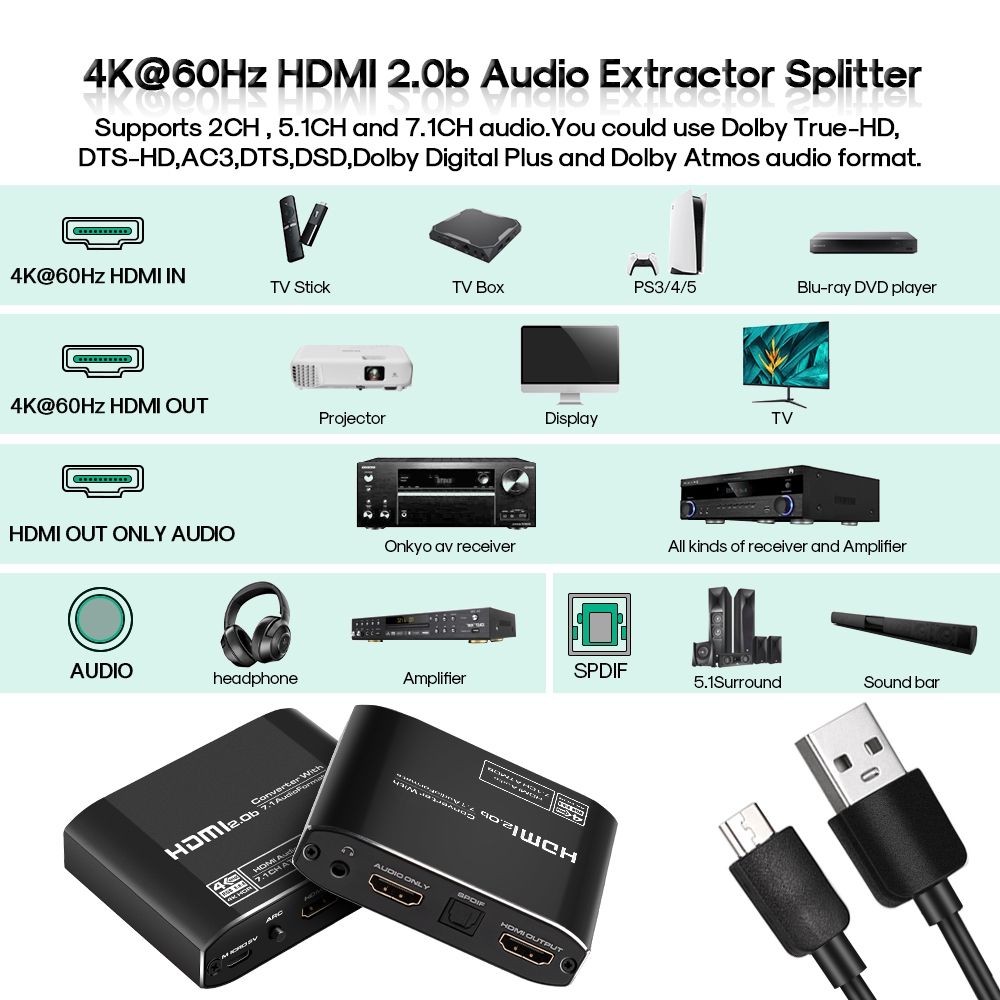 NK-H38 4K HDMI Audio Splitter