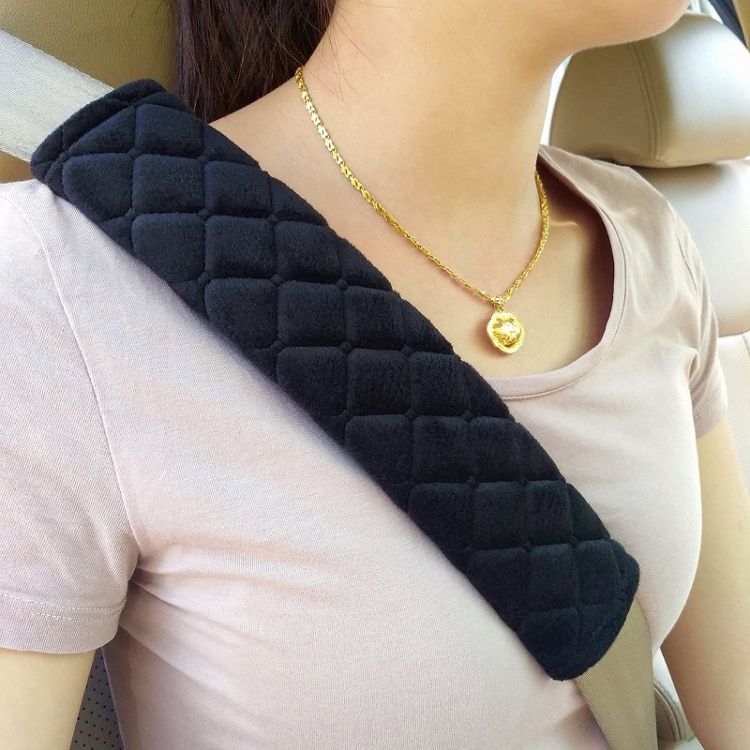 Car Seat Belt Protector Extended Shoulder Pads Black Ice Silk