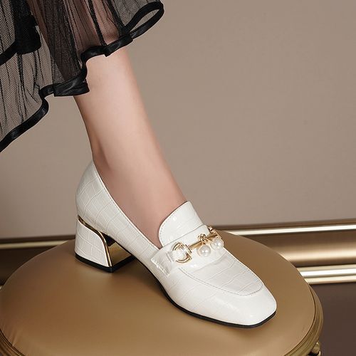 Women's Shoes Pumps Slip-on Shoes Heels Office Ladies Footwear-White