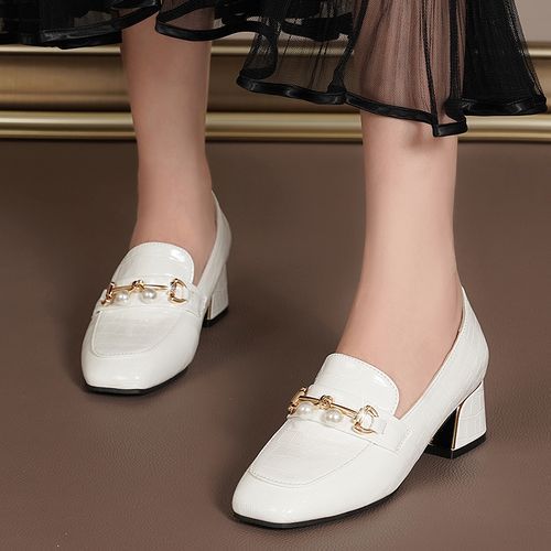 Women's Shoes Pumps Slip-on Shoes Heels Office Ladies Footwear-White