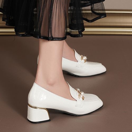 Women's Shoes Pumps Slip-on Shoes Heels Office Ladies Footwear-White