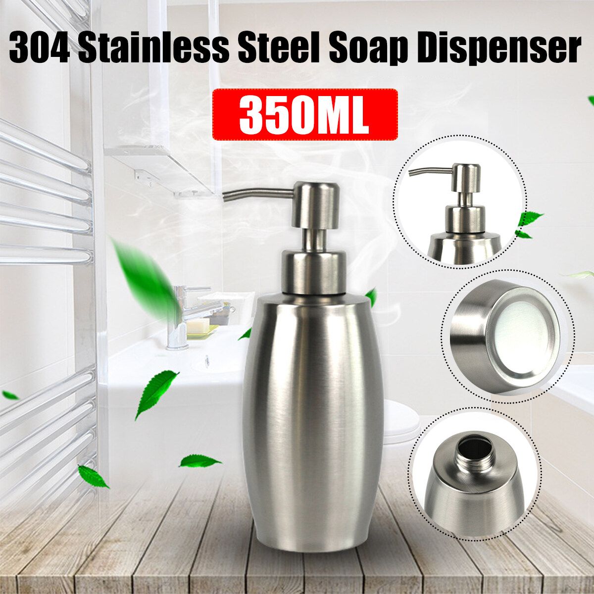 350ML Stainless Steel Soap Dispenser Kitchen Sink Soap Hand Pump Bottle