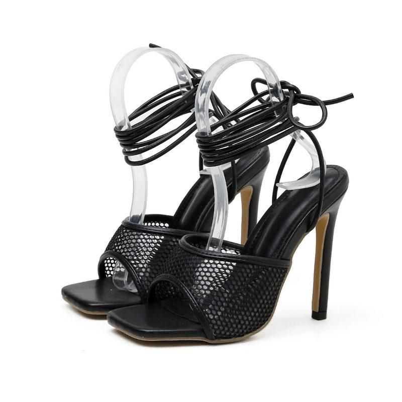 PU Ankle-wrap Strap High Heels Pointed-on Stiletto Sandals