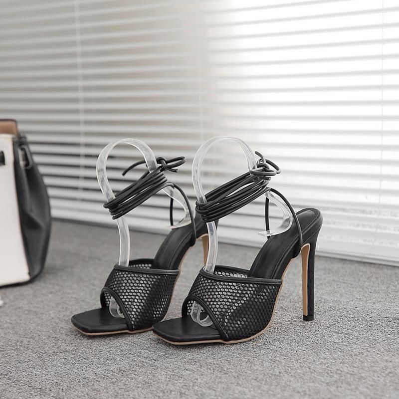 PU Ankle-wrap Strap High Heels Pointed-on Stiletto Sandals