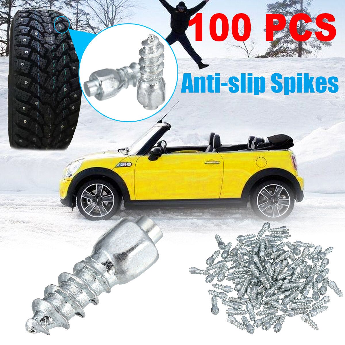 100X Spikes Car Marrkey Tire Studs Ice Screw-In Studs Road Snow Chains Non-slip