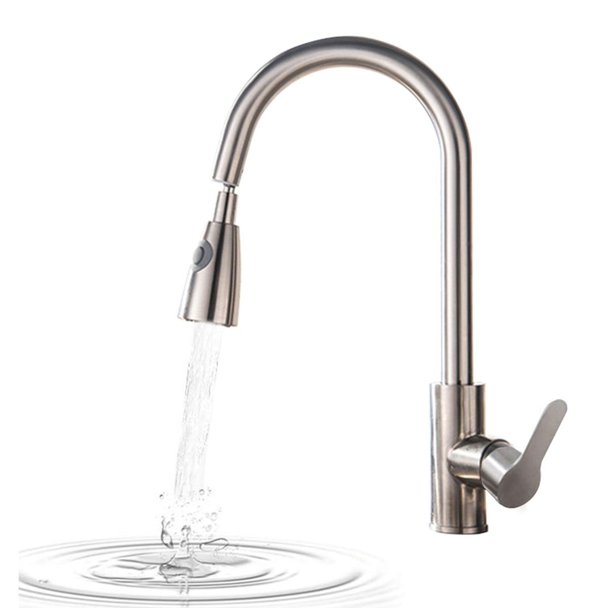 Pull Out Kitchen Faucets with 2 Spray Modes High Arc Bathroom Basin Sink Faucets Pull Down Sprayer Ceramic Valve Brushed Nickel Finished 360 Degree Swivel Water Tap with Cold & Hot Water Inlet Pipes