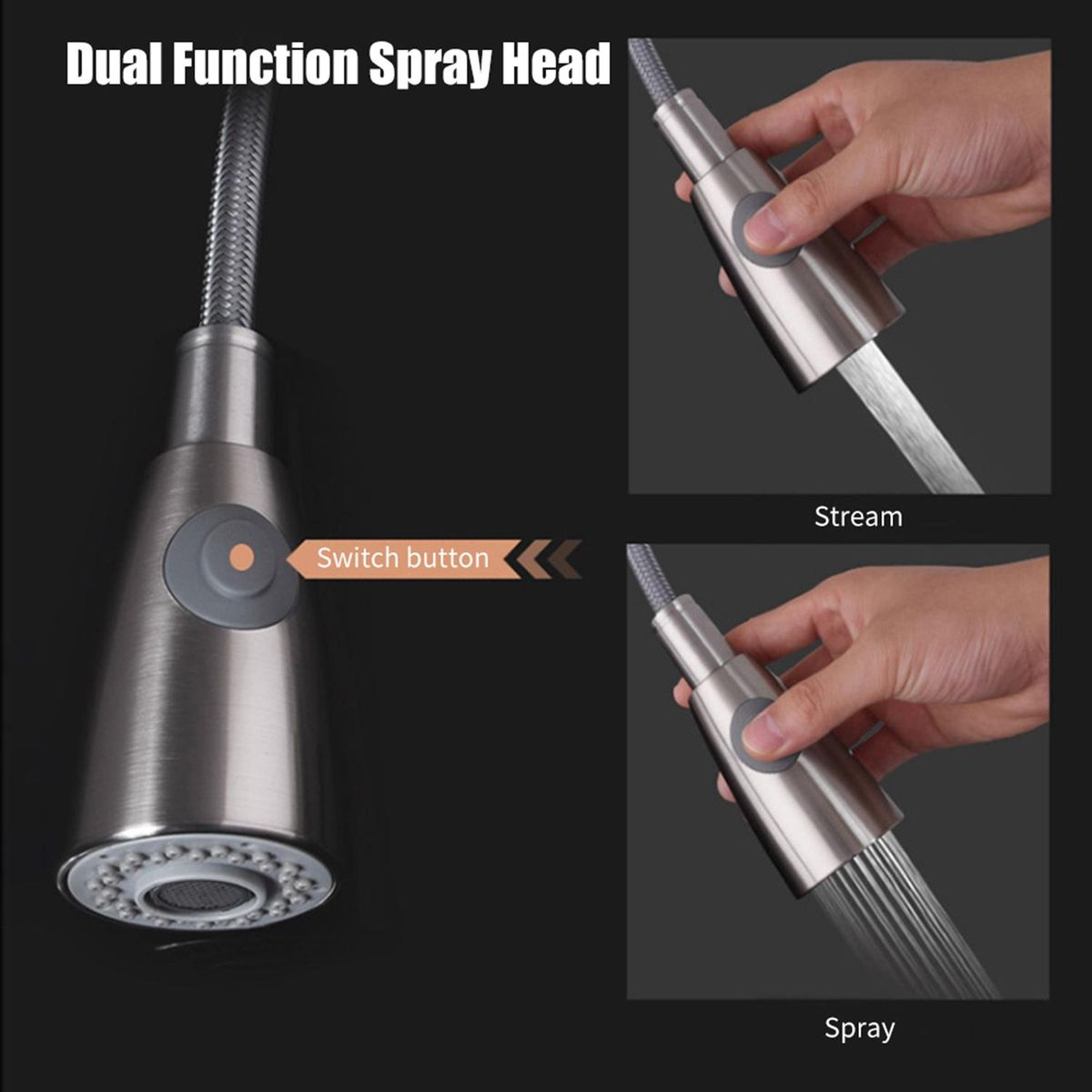 Pull Out Kitchen Faucets with 2 Spray Modes High Arc Bathroom Basin Sink Faucets Pull Down Sprayer Ceramic Valve Brushed Nickel Finished 360 Degree Swivel Water Tap with Cold & Hot Water Inlet Pipes