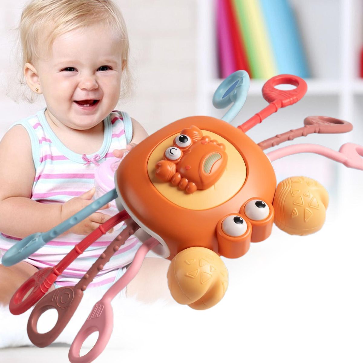 Baby Sensory Toy Plastic Grip Toys Toddler Pulling Toy Orange