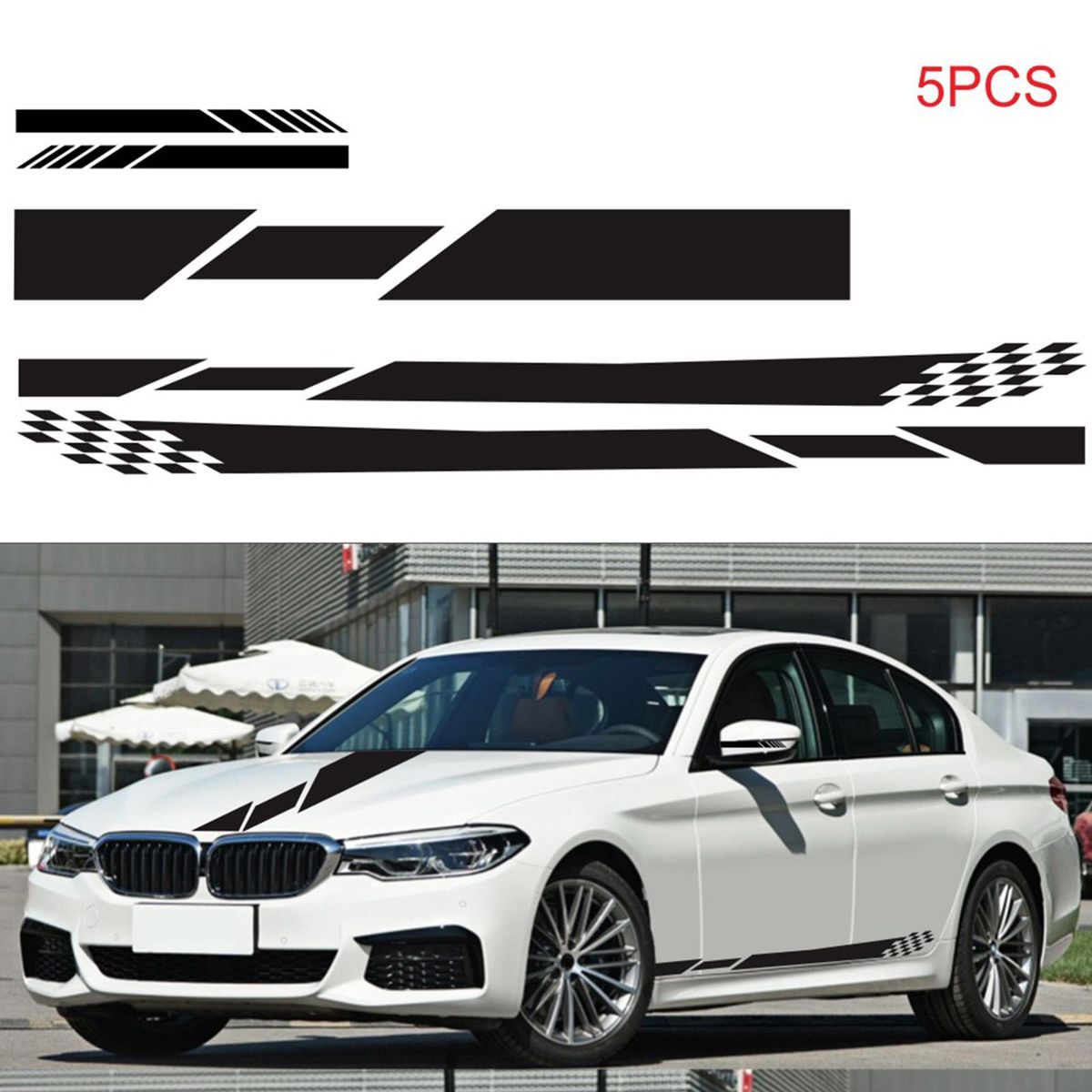 Universal Car Sticker Set 5PCS Racing Car Body Side Roof Hood Rear Mirror Decals for All Cars Decal